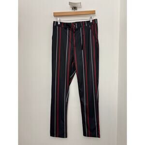 Lars Amadeus Men's Striped Dress Pants Black Red White Size 28 NWT